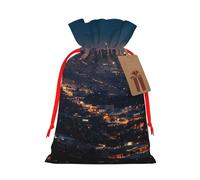 SDTYKHJ Christmas Gift Bags with Tags Christmas Drawstring Bag Los Angeles Skyline Gift Wrapping Sacks Bags Cloth Pouches Personalized Xmas Candy Bag Reusable Party Favor Pouch Small