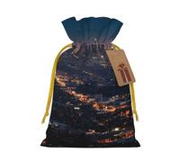 SDTYKHJ Christmas Gift Bags with Tags Christmas Drawstring Bag Los Angeles Skyline Gift Wrapping Sacks Bags Cloth Pouches Personalized Xmas Candy Bag Reusable Party Favor Pouch Small