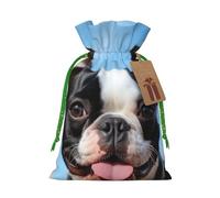 SDTYKHJ Christmas Gift Bags with Tags Christmas Drawstring Bag Lovely Boston Terrier Gift Wrapping Sacks Bags Cloth Pouches Personalized Xmas Candy Bag Reusable Party Favor Pouch Small