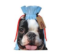 SDTYKHJ Christmas Gift Bags with Tags Christmas Drawstring Bag Lovely Boston Terrier Gift Wrapping Sacks Bags Cloth Pouches Personalized Xmas Candy Bag Reusable Party Favor Pouch Medium