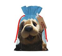SDTYKHJ Christmas Gift Bags with Tags Christmas Drawstring Bag Lovely Sea Otter Gift Wrapping Sacks Bags Cloth Pouches Personalized Xmas Candy Bag Reusable Party Favor Pouch Medium