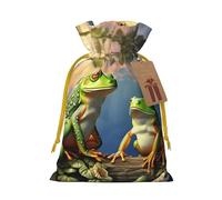 SDTYKHJ Christmas Gift Bags with Tags Christmas Drawstring Bag Many Frogs Sing on The Branches Gift Wrapping Sacks Bags Cloth Pouches Personalized Xmas Candy Bag Reusable Party Favor Pouch Medium