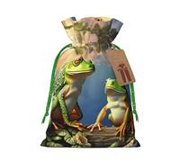 SDTYKHJ Christmas Gift Bags with Tags Christmas Drawstring Bag Many Frogs Sing on The Branches Gift Wrapping Sacks Bags Cloth Pouches Personalized Xmas Candy Bag Reusable Party Favor Pouch Medium