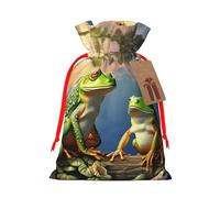 SDTYKHJ Christmas Gift Bags with Tags Christmas Drawstring Bag Many Frogs Sing on The Branches Gift Wrapping Sacks Bags Cloth Pouches Personalized Xmas Candy Bag Reusable Party Favor Pouch Small