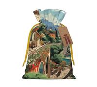 SDTYKHJ Christmas Gift Bags with Tags Christmas Drawstring Bag Mediterranean Summer Gift Wrapping Sacks Bags Cloth Pouches Personalized Xmas Candy Bag Reusable Party Favor Pouch Small