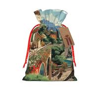 SDTYKHJ Christmas Gift Bags with Tags Christmas Drawstring Bag Mediterranean Summer Gift Wrapping Sacks Bags Cloth Pouches Personalized Xmas Candy Bag Reusable Party Favor Pouch Medium