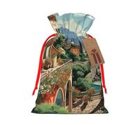 SDTYKHJ Christmas Gift Bags with Tags Christmas Drawstring Bag Mediterranean Summer Gift Wrapping Sacks Bags Cloth Pouches Personalized Xmas Candy Bag Reusable Party Favor Pouch Medium