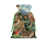 SDTYKHJ Christmas Gift Bags with Tags Christmas Drawstring Bag Mediterranean Summer Gift Wrapping Sacks Bags Cloth Pouches Personalized Xmas Candy Bag Reusable Party Favor Pouch Small