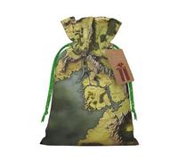 SDTYKHJ Christmas Gift Bags with Tags Christmas Drawstring Bag Middle Earth Map Gift Wrapping Sacks Bags Cloth Pouches Personalized Xmas Candy Bag Reusable Party Favor Pouch Medium