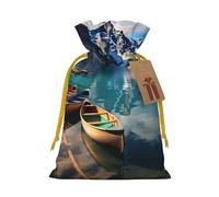 SDTYKHJ Christmas Gift Bags with Tags Christmas Drawstring Bag Moraine Lake Canoes Gift Wrapping Sacks Bags Cloth Pouches Personalized Xmas Candy Bag Reusable Party Favor Pouch Small