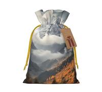 SDTYKHJ Christmas Gift Bags with Tags Christmas Drawstring Bag Mountain Top Clouds Gift Wrapping Sacks Bags Cloth Pouches Personalized Xmas Candy Bag Reusable Party Favor Pouch Medium
