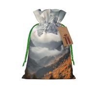 SDTYKHJ Christmas Gift Bags with Tags Christmas Drawstring Bag Mountain Top Clouds Gift Wrapping Sacks Bags Cloth Pouches Personalized Xmas Candy Bag Reusable Party Favor Pouch Small