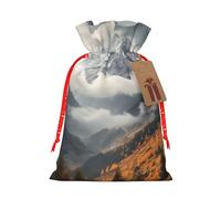 SDTYKHJ Christmas Gift Bags with Tags Christmas Drawstring Bag Mountain Top Clouds Gift Wrapping Sacks Bags Cloth Pouches Personalized Xmas Candy Bag Reusable Party Favor Pouch Medium