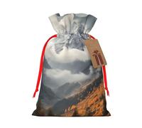 SDTYKHJ Christmas Gift Bags with Tags Christmas Drawstring Bag Mountain Top Clouds Gift Wrapping Sacks Bags Cloth Pouches Personalized Xmas Candy Bag Reusable Party Favor Pouch Medium