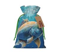 SDTYKHJ Christmas Gift Bags with Tags Christmas Drawstring Bag Ocean Fish Gift Wrapping Sacks Bags Cloth Pouches Personalized Xmas Candy Bag Reusable Party Favor Pouch Small