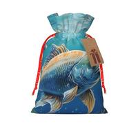 SDTYKHJ Christmas Gift Bags with Tags Christmas Drawstring Bag Ocean Fish Gift Wrapping Sacks Bags Cloth Pouches Personalized Xmas Candy Bag Reusable Party Favor Pouch Medium
