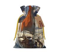 SDTYKHJ Christmas Gift Bags with Tags Christmas Drawstring Bag Ocean Sailboat Gift Wrapping Sacks Bags Cloth Pouches Personalized Xmas Candy Bag Reusable Party Favor Pouch Small