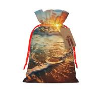 SDTYKHJ Christmas Gift Bags with Tags Christmas Drawstring Bag Ocean Sunrise Gift Wrapping Sacks Bags Cloth Pouches Personalized Xmas Candy Bag Reusable Party Favor Pouch Medium