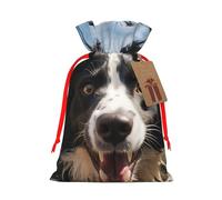 SDTYKHJ Christmas Gift Bags with Tags Christmas Drawstring Bag Pastor Border Collie Gift Wrapping Sacks Bags Cloth Pouches Personalized Xmas Candy Bag Reusable Party Favor Pouch Small
