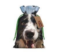 SDTYKHJ Christmas Gift Bags with Tags Christmas Drawstring Bag Pastor Border Collie Gift Wrapping Sacks Bags Cloth Pouches Personalized Xmas Candy Bag Reusable Party Favor Pouch Small