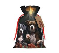 SDTYKHJ Christmas Gift Bags with Tags Christmas Drawstring Bag Playing Poker Dogs Gift Wrapping Sacks Bags Cloth Pouches Personalized Xmas Candy Bag Reusable Party Favor Pouch Small