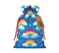 SDTYKHJ Christmas Gift Bags with Tags Christmas Drawstring Bag Rainbow Clouds Raindrop Gift Wrapping Sacks Bags Cloth Pouches Personalized Xmas Candy Bag Reusable Party Favor Pouch Medium