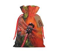 SDTYKHJ Christmas Gift Bags with Tags Christmas Drawstring Bag Red Dragonfly Gift Wrapping Sacks Bags Cloth Pouches Personalized Xmas Candy Bag Reusable Party Favor Pouch Medium