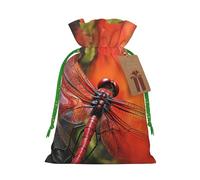 SDTYKHJ Christmas Gift Bags with Tags Christmas Drawstring Bag Red Dragonfly Gift Wrapping Sacks Bags Cloth Pouches Personalized Xmas Candy Bag Reusable Party Favor Pouch Small