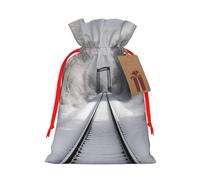 SDTYKHJ Christmas Gift Bags with Tags Christmas Drawstring Bag Snowy Train Tracks Gift Wrapping Sacks Bags Cloth Pouches Personalized Xmas Candy Bag Reusable Party Favor Pouch Medium