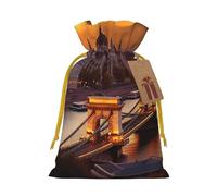 SDTYKHJ Christmas Gift Bags with Tags Christmas Drawstring Bag Sunset in Budapest Gift Wrapping Sacks Bags Cloth Pouches Personalized Xmas Candy Bag Reusable Party Favor Pouch Medium