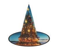 SDTYKHJ Christmas Tree on the Beach Halloween Witch Hat for Women Men Wide Brim Foldable Witches Hats Party Cosplay Costume Hat 1