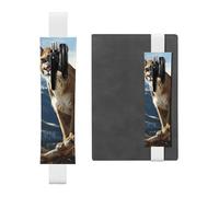 SDTYKHJ Elastic Band Pen Holder Leather Pencil Holder for Notebook Animal Mountain Lion Pen Sleeve Pouch Adjustable Journal Pen Case Bookmark Fits for 8" to 10" Notebooks Planners Books White