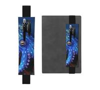 SDTYKHJ Elastic Band Pen Holder Leather Pencil Holder for Notebook Blue Octopus Pen Sleeve Pouch Adjustable Journal Pen Case Bookmark Fits for 8" to 10" Notebooks Planners Books Black