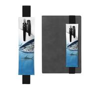 SDTYKHJ Elastic Band Pen Holder Leather Pencil Holder for Notebook Bluefin Tuna Thunnus Pen Sleeve Pouch Adjustable Journal Pen Case Bookmark Fits for 8" to 10" Notebooks Planners Books Black