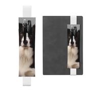 SDTYKHJ Elastic Band Pen Holder Leather Pencil Holder for Notebook Border Collie Pen Sleeve Pouch Adjustable Journal Pen Case Bookmark Fits for 8" to 10" Notebooks Planners Books White