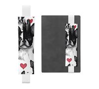 SDTYKHJ Elastic Band Pen Holder Leather Pencil Holder for Notebook Boston Terrier Dog Pen Sleeve Pouch Adjustable Journal Pen Case Bookmark Fits for 8" to 10" Notebooks Planners Books White