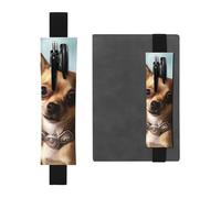 SDTYKHJ Elastic Band Pen Holder Leather Pencil Holder for Notebook Brown Chihuahua Angel Wings Pen Sleeve Pouch Adjustable Journal Pen Case Bookmark Fits for 8" to 10" Notebooks Planners Books Black