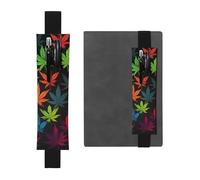 SDTYKHJ Elastic Band Pen Holder Leather Pencil Holder for Notebook Colorful Cannabis Leaves Pen Sleeve Pouch Adjustable Journal Pen Case Bookmark Fits for 8" to 10" Notebooks Planners Books Black