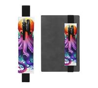 SDTYKHJ Elastic Band Pen Holder Leather Pencil Holder for Notebook Colorful Octopus Pen Sleeve Pouch Adjustable Journal Pen Case Bookmark Fits for 8" to 10" Notebooks Planners Books Black