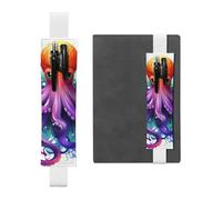 SDTYKHJ Elastic Band Pen Holder Leather Pencil Holder for Notebook Colorful Octopus Pen Sleeve Pouch Adjustable Journal Pen Case Bookmark Fits for 8" to 10" Notebooks Planners Books White