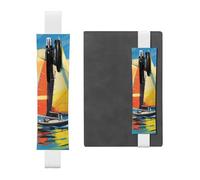 SDTYKHJ Elastic Band Pen Holder Leather Pencil Holder for Notebook Colorful Sail Boat Pen Sleeve Pouch Adjustable Journal Pen Case Bookmark Fits for 8" to 10" Notebooks Planners Books White