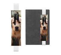 SDTYKHJ Elastic Band Pen Holder Leather Pencil Holder for Notebook Cute Golden Retriever Puppy Pen Sleeve Pouch Adjustable Journal Pen Case Bookmark Fits for 8" to 10" Notebooks Planners Books White