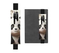 SDTYKHJ Elastic Band Pen Holder Leather Pencil Holder for Notebook Cute White Panda Pen Sleeve Pouch Adjustable Journal Pen Case Bookmark Fits for 8" to 10" Notebooks Planners Books Black