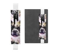 SDTYKHJ Elastic Band Pen Holder Leather Pencil Holder for Notebook French little bulldog Pen Sleeve Pouch Adjustable Journal Pen Case Bookmark Fits for 8" to 10" Notebooks Planners Books White