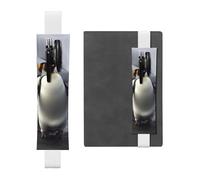 SDTYKHJ Elastic Band Pen Holder Leather Pencil Holder for Notebook Funny Penguins Pen Sleeve Pouch Adjustable Journal Pen Case Bookmark Fits for 8" to 10" Notebooks Planners Books White