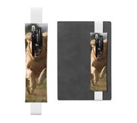 SDTYKHJ Elastic Band Pen Holder Leather Pencil Holder for Notebook Golden Retriever Running Pen Sleeve Pouch Adjustable Journal Pen Case Bookmark Fits for 8" to 10" Notebooks Planners Books White