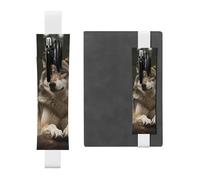 SDTYKHJ Elastic Band Pen Holder Leather Pencil Holder for Notebook Gray wolf Pen Sleeve Pouch Adjustable Journal Pen Case Bookmark Fits for 8" to 10" Notebooks Planners Books White
