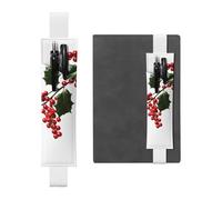 SDTYKHJ Elastic Band Pen Holder Leather Pencil Holder for Notebook Holly Berry Branches Pen Sleeve Pouch Adjustable Journal Pen Case Bookmark Fits for 8" to 10" Notebooks Planners Books White