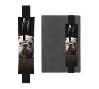 SDTYKHJ Elastic Band Pen Holder Leather Pencil Holder for Notebook Little White Bulldog Pen Sleeve Pouch Adjustable Journal Pen Case Bookmark Fits for 8" to 10" Notebooks Planners Books Black