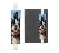 SDTYKHJ Elastic Band Pen Holder Leather Pencil Holder for Notebook Lovely Boston Terrier Pen Sleeve Pouch Adjustable Journal Pen Case Bookmark Fits for 8" to 10" Notebooks Planners Books White